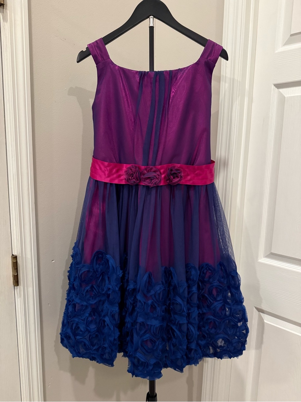 Girls Hot Pink and Royal Blue Floral Tulle Party Dress